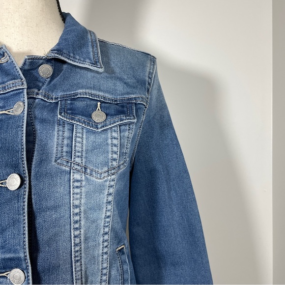 Eight Two Blue White Wash Collared Long Sleeve Denim Jacket SP - Picture 3 of 11